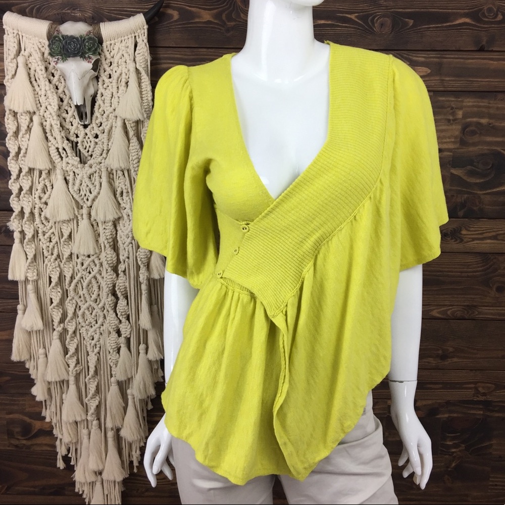 Moth |‎ Ribbed Asymmetrical Wrap Ruffle Sweater Yellow - Picture 2 of 7